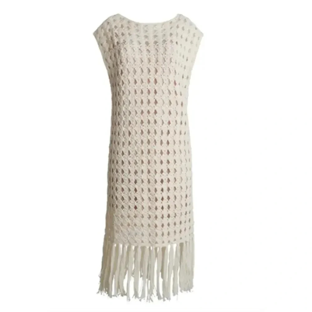 Eleven Six Shaya Crochet Midi Dress W/ Fringe Ivory Cotton Resort Wear Old Money